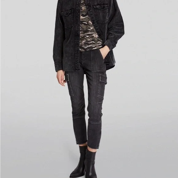 New With Tags ALLSAINTS Women’s Phoebe Cotton Corduroy Shirt In Washed Black - Picture 7 of 10